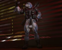 3d_(artwork) anthro azphyr balls biceps circumcised digital_media_(artwork) erection flexing genitals hammerhead_(petruz) male muscular muscular_male muscular_thighs obliques penis solo triceps