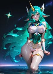 1female 1girls ai_generated ass belly_button big_ass blush blushing_at_viewer boob breasts child_bearing_hips curvy curvy_female curvy_figure fantasy female femdom goat_girl goddess green_eyes green_hair healer horn horny innie_belly_button league_of_legends long_hair looking_at_viewer medium_breasts naked naked_female navel nipples outdoors patreon pussy riot_games sensual sexually_suggestive sexy shiny_skin solo solo_female solo_focus soraka stable_diffusion star_guardian_series star_guardian_soraka stblfantasy suggestive support tattoo thick thick_thighs thighs toned toned_body toned_female transparent_clothing very_long_hair water wet