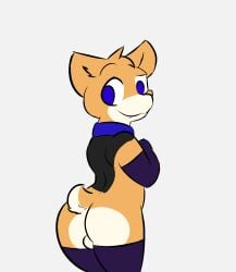 anthro ass balls canid canine canis clothing collar domestic_dog femboy gay genitals herding_dog hi_res legwear looking_back male male_focus male_only mammal pastoral_dog rear_view sleepyly solo stockings welsh_corgi yaoi