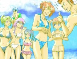 1:1 2boys 3mm 5girls beach bikini black_bikini black_hair blonde_hair blue_bikini breast_envy breast_grab breast_size_difference brown_hair camera cleavage female flat_chest fully_clothed gintama gintoki_sakata glasses grabbing_own_breast kagura_(gintama) kiseru kondou_isao long_hair male orange_hair pervert pink_bikini ponytail purple_hair sarutobi_ayame shimura_tae small_breasts smile smirk smoking swimsuit swimwear thumbs_down tsukuyo twintails white_bikini yagyuu_kyuubei