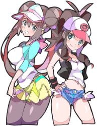 2girls big_breasts breasts cleavage clothed clothing creatures_(company) enpe female female_only fully_clothed game_freak hilda_(pokemon) nintendo pokemon rosa_(pokemon) yuri