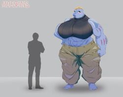 abs blush blushing clothed clothed_female game_freak gray_background height_difference machoke moessins muscle muscle_girl muscles muscular muscular_female nintendo pokemon pokemon_(species) red_eyes simple_background tall tall_girl taller_girl zuri_(moessins)