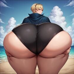 ai_generated ass ass_bigger_than_head ass_focus ass_grab beach big_ass big_butt blonde_hair civitai curvy fat_ass fire_emblem fire_emblem_fates gigantic_ass headband huge_ass large_ass leo_(fire_emblem) looking_at_viewer looking_back male massive_ass panties thick thick_ass thick_thighs thighs wide_hips