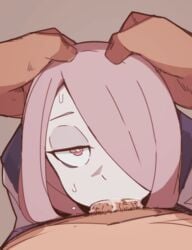 1girls all_the_way_to_the_base bored deepthroat deepthroat_holder eye_contact eyelashes eyeshadow fellatio female female_focus hair hair_over_one_eye hands_on_head head_grab holding holding_head little_witch_academia long_hair looking_at_viewer nns_(sobchan) no_gag_reflex oral pale_skin penis penis_in_mouth pink_eyes pink_hair pov pov_eye_contact pubic_hair saliva saliva_on_penis saliva_trail simple_background solo_focus sorceress sound_effects sucking sucy_manbavaran sweat witch