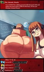 2girls ass big_ass bottom_heavy brown_hair bubble_butt chat_box clothing dat_ass fat_ass female female_focus huge_ass large_ass mackdazzle massive_ass orange_hair persona persona_5 png sakura_futaba thick_ass thick_thighs thunder_thighs toriumi_isako wide_hips