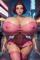 ai_generated artist_signature avatar_legends avatar_the_last_airbender bolt_on_tits bythebrokenone huge_breasts hyper_breasts nickelodeon nicktoons nipple_peek suki