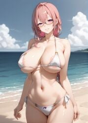 ai_generated beach bikini female female_focus female_only hollow_special_operations_section_6 hoyoverse light-skinned_female light_skin mihoyo mihoyo_technology_(shanghai)_co._ltd. pink_hair pink_hair_female solo solo_female solo_focus tsukishiro_yanagi zenless_zone_zero