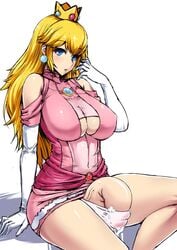 1futa big_breasts blonde_hair breasts cleavage crown cum cum_in_panties cum_through_clothes dickgirl edit elzikyuchi futa_only futanari futanari_edit gloves ishimiso_(ishimura) jewelry large_breasts long_hair mario_(series) microdress nintendo penis penis_under_skirt photoshop pink_panties princess_peach simple_background sitting solo tagme thick_thighs thighs tight_clothing veiny_penis white_background white_gloves