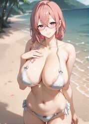 beach bikini female female_focus female_only hollow_special_operations_section_6 hoyoverse light-skinned_female light_skin mihoyo mihoyo_technology_(shanghai)_co._ltd. pink_hair pink_hair_female solo solo_female solo_focus tsukishiro_yanagi zenless_zone_zero