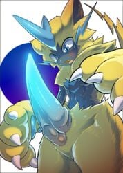 1boy 2018 :o abs animal_genitalia animal_penis anthro big_penis bioluminescence black_border blue_eyes blue_penis blush bodily_fluids claws erection felid feline fur genitals glowing glowing_genitalia glowing_penis hi_res huge_penis kicktyan legendary_pokémon looking_down male male_only mammal navel nintendo nude open_mouth original_character penis penis_awe pokémon_(species) pokemon pokemon_usm presenting presenting_penis sharp_claws sharp_teeth solo source_request standing sweat tapering_penis teeth thick_penis thick_thighs tongue veins veiny_penis video_games white_background wide_hips zeraora