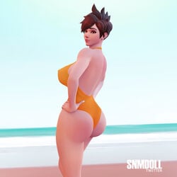 3d ass bikini looking_at_viewer overwatch pose posing round_ass snmdoll tracer