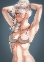 1girls abs big_breasts bra breasts cleavage female female_only large_breasts muscles muscular muscular_female prinzkuon rwby solo weiss_schnee