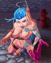 ambiguous_gender cum cum_on_face futanari glitchingdice jinx_(league_of_legends) league_of_legends piercing