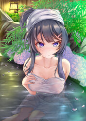 1girls bathing breasts kirituka_yuuka nipples nipples_visible_through_clothing pout pouting sakurajima_mai sauna see-through seishun_buta_yarou_wa_bunny_girl_senpai_no_yume_wo_minai towel wet