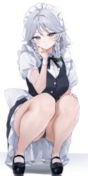 1girls crouching maid panties sakuya_izayoi sarukana smirk thighs touhou