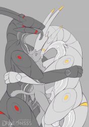 anal animate_inanimate anthro bodily_fluids draconsss felid feline french_kissing genitals group group_sex hi_res kissing latex living_clothing living_machine machine male mammal mecha penetration penis robot_anthro saliva sandwich_position sex slit_penetration slit_play tapering_penis tongue tongue_out trio