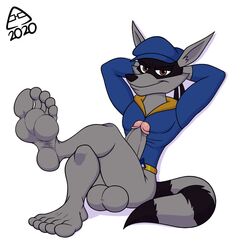 1:1 2020 5_toes anthro balls big_balls big_penis bottomless clothed clothing doritohead erection feet foot_fetish gay genitals hi_res humanoid_feet male male_only mammal penis procyonid raccoon simple_background sly_cooper sly_cooper_(series) smooth_fur soles sony_corporation sony_interactive_entertainment sucker_punch_productions toes video_games