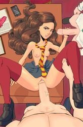 1girls 2boys areolae background big_penis bottomless breasts brown_hair clothing double_team eyes faceless_male fellatio footwear from_above genitals gryffindor gryffindor_tie hair hair_ornament hairclip handjob harry_potter heels hermione_granger hogwarts hogwarts_student holding human human_only implied_oral indoors inter-house leg_grab light-skinned_female light_skin long_hair lying male_penetrating male_penetrating_female male_pov multiple_boys necktie neckwear nipples no_bra no_panties no_underwear nudity on_back on_table open_eyes oral pantless parted_lips partially_clothed penis penis_grab phone pink_nipples pov pussy red_clothing redcarpit saliva school school_uniform schoolboy schoolgirl schoolgirl_uniform sex shiny_hair shoes skirt slytherin small_breasts socks spread_legs standing stockings straight striped_neckwear stripes student table table_sex teeth thighhighs thin_waist threesome topless trio vaginal_penetration vein veiny_penis