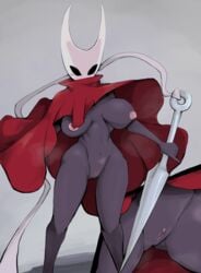 1girls abs anthro arthropod breasts cape cloak female hi_res hollow_knight hornet hornet_(hollow_knight) huge_breasts hymenopteran insect looking_at_viewer nipples pussy red_cape san_ruishin solo team_cherry thick_thighs thigh_gap video_games wasp wide_hips