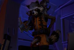 2020 3d balls brown_body brown_fur clothing fur genitals guardians_of_the_galaxy gun hi_res holding_object holding_weapon humanoid_genitalia humanoid_penis male male_only mammal marvel marvel_comics penis procyonid pubes raccoon ranged_weapon rocket_raccoon solo source_filmmaker unknown_artist vein veiny_penis weapon