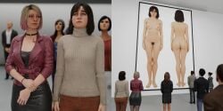 2koma 3d angela_orosco art_gallery artistic_nude ass breasts brown_hair brown_hair_female completely_nude_female crowd crowd_watching embarrassed exhibit female female_focus flustered gallery hairy_pussy light-skinned_female looking_at_another looking_at_photo male maria_(silent_hill) museum neutral_expression nude_model nude_photo photography_(artwork) pubic_hair pussy raised_eyebrows realistic_breast_size realistic_proportions silent_hill silent_hill_2 silent_hill_2_remake smirk turnaround