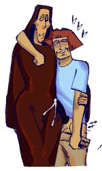 1boy 1girls bulge cashier_girl_(no,_i'm_not_a_human) clothed clothing cum ejaculation female femboy intersex kappi0 knot loaltoff male male/female no,_i'm_not_a_human pulled_down_pants robe second_peon_(no,_i'm_not_a_human) semen tagme thick_thighs