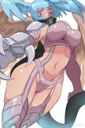 1girls 2019 armor ass belt blue_eyes blue_hair breasts curvy digimon digimon_(species) female female_only flying harpy head_wings highleg highleg_panties highres large_breasts lightsource looking_at_viewer monster_girl mouth_mask narrowed_eyes navel panties revealing_clothes scarf shiny_skin shutumon simple_background solo thong underwear white_background wide_hips wings zephyrmon