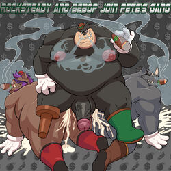 3boys all_fours anthro bara bebop big_balls big_penis blazingcheeks boar boots cigar cum cum_in_ass excessive_cum fat fat_man glans glasses gloves goof_troop hat horns knee_boots kneehighs looking_at_viewer male_only muscular_male obese obese_male overweight overweight_male peg-leg_pete peg_leg peter_pete_sr. purple_hair rhinoceros rocksteady sharp_teeth smoke smoking tagme teenage_mutant_ninja_turtles text thick_penis veiny_penis yaoi