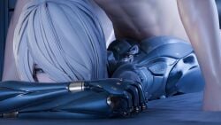1boy 1girls 3d 3d_animation alternate_hairstyle ambiguous_gender android animated ass_up big_ass biting_lip blue_eyes exosuit female female_focus forehead hair_grab jiggling_ass light-skinned_female light-skinned_male light_skin lying lying_on_stomach musiix nier:_automata nier_(series) no_sound nude nude_male penetration pleasure_face prone_bone robot robot_girl rolling_eyes sex short_hair shorter_than_30_seconds white_hair yorha_a2