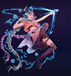 armpit artemis blue_and_purple_hair blue_hair headphones mascot midriff navel pink_eyes purple_and_blue_hair purple_hair thighs