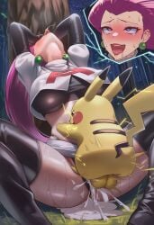 1boy 1girls ahe_gao ai_generated big_balls big_breasts black_panties breasts clothed_sex clothing_aside conjugal_slavery covered_breasts covered_nipples crazy_smile cum cum_in_pussy cum_inside cum_overflow cum_puddle cut-in drooling electricity electrostimulation female fucked_silly full-face_blush gen_1_pokemon hands_on_own_head head_back heavy_breathing highleg_panties jessie_(pokemon) knees_up large_breasts large_testicles male male/female mind_break miniskirt motion_lines mounting nokani panties pikachu pokedom pokemon pokemon_(anime) pokemon_(classic_anime) pokemon_(species) pokephilia rape_slave saliva self_upload size_difference smirk smug spread_legs straight straight_sex sweating team_rocket team_rocket_uniform tearing_up thick_thighs thigh_boots tongue_out upturned_eyes vaginal_penetration vaginal_sex wide_hips