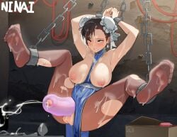 ai ai_generated arm_up armpit_crease armpits arms_behind_head arms_up black_hair black_pantyhose blue_dress bondage bound bound_ankles bound_legs bound_wrists breasts bun_cover censored chained chains china_dress chinese_clothes chun-li cuffs cum cum_on_body cum_on_breasts cum_on_clothes cum_on_feet cum_on_hair cum_on_legs cum_on_penis double_bun dress ejaculation facial feet female futa_with_female futanari hair_bun highres huge_cock jewelry large_breasts large_penis large_testicles looking_at_viewer ninai nipples no_bra no_panties orgasm pantyhose penis restrained shackles sleeveless sleeveless_dress soles spread_legs street_fighter testicles thick_thighs thighs