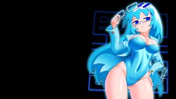 1girls blue_eyes breasts female female_only glasses inky inky_(pac-man) minus8 namco pac-man_(series) pac-man_ghost_dance_(minus8) rule_63 solo wallpaper