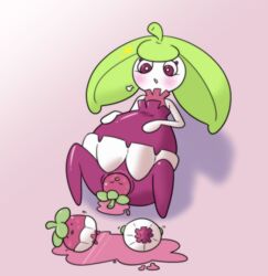 1girls anthro anthrofied artist_request ass belly big_belly birth birthing blush bodily_fluids bounsweet female heavy_breathing larger_female nintendo plant pokémon_(species) pokemon pokemon_sm pregnant pussy pussy_juice size_difference smaller_female soapland steenee wet wide_hips