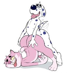 anal anal_sex anthro ass balls big_butt canid canine canis dalmatian domestic_cat domestic_dog duo eroborus felid feline felis genitals hi_res male male/male mammal penetration penis roz sex smile tailwag tongue