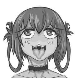 :3 ahe_gao ahegao ero_sou_chan erosouchan gabriel_dropout impending_oral kurumizawa_satanichia_mcdowell monochrome open_mouth saliva tongue