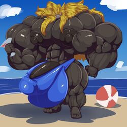 1:1 anthro ball_(object) balls beach beach_ball big_balls big_bulge big_muscles big_penis black_body black_skin blackwargreymon blonde_hair bobert bulge clothing cloud cocktail_glass day digimon digimon_(species) furry genitals hair hi_res holding_(disambiguation) huge_balls huge_bulge huge_cock huge_muscles hyper hyper_balls hyper_bulge hyper_genitalia hyper_muscles hyper_penis long_hair male male_only muscles muscular nipples penis sea seaside sky underwear water