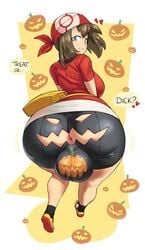 1futa absurdres anus ass balls big_ass big_balls big_breasts big_butt big_testicles borvar breasts clothed dickgirl futa_only futa_sans_pussy futanari halloween highres huge_ass looking_at_viewer looking_back may_(pokemon) nintendo pokemon pokemon_rse pumpkin_balls pumpkin_butt ripped_clothing solo testicles thick_thighs wide_hips