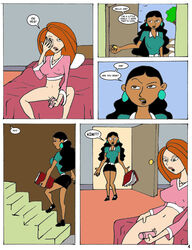 2girls comic disney disney_channel english_text female female_only guess_whos_coming human karmagik kim_possible kimberly_ann_possible monique_(kim_possible) multiple_girls page_4 pussy straight_hair text