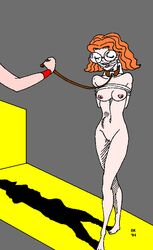 1girls 2004 bishoujo_senshi_sailor_moon bk bondage breasts cloth_gag death_busters female female_focus female_only femsub gag glasses leash_and_collar mimete nipples nude orange_hair pale_skin pussy slave small_breasts solo villainess