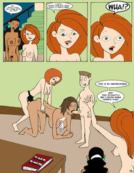 1boy 4girls ann_possible bonnie_rockwaller comic disney disney_channel english_text female guess_whos_coming human james_timothy_possible karmagik kim_possible kimberly_ann_possible male monique_(kim_possible) multiple_girls nipples penis pussy straight straight_hair strap-on testicles text yuri