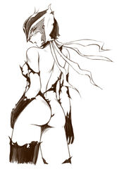 1girls ass breasts clothing defeated doronjo female human large_breasts long_hair mask monochrome noise_(tsuzuki) sketch standing stockings time_bokan_(series) torn_clothes villainess yatterman