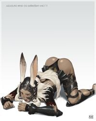 all_fours ass_up azasuke bunny_ears clothed_female final_fantasy final_fantasy_xii fran_(ffxii) red_eyes silver_hair viera