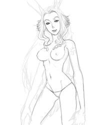 bunny_ears female female_only final_fantasy final_fantasy_xii fran_(ffxii) humanoid kemonomimi long_hair monochrome solo thong viera