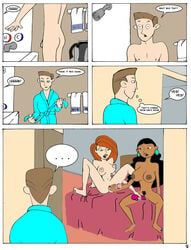 1boy 2girls ann_possible bonnie_rockwaller breasts comic disney disney_channel english_text female guess_whos_coming human imminent_rape james_timothy_possible karmagik kim_possible kimberly_ann_possible male monique_(kim_possible) multiple_girls nipples penis pussy straight_hair text