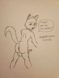 2020 amino anus bell_collar collar feline furry gay monochrome original original_character sketch traditional_media_(artwork)