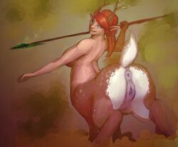 1girls aiushtha_the_enchantress animal_genitalia big_breasts centaur centauress cervine dota_2 female female_only horsepussy pussy smile taur