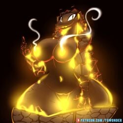 1girls anthro anthrofied ass bioluminescence breasts carkol eye_contact female female_only glowing looking_at_viewer nintendo original_character patreon pokémon_(species) pokemon pokemon_ss pose pussy rock solo text tgwonder thick_thighs url watermark wide_hips