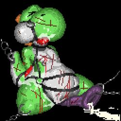 animal animal_genitalia animated blood bondage chains dick dyziz egg egg_laying ejaculation forced green_skin guro humanoid laying male mario_(series) mario_bros pain pixel_art purple_penis reptile solo torture turtle_shell yoshi