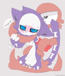 ambiguous_gender anthro blue_eyes blush domestic_cat duo english_text felid feline felis forced fur mammal presto_(artist) purple_body purple_fur simple_background tentacle tentacle_monster text white_background